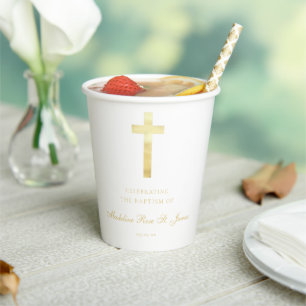 Modern Golden Signature Baptism Christening  Paper Cups