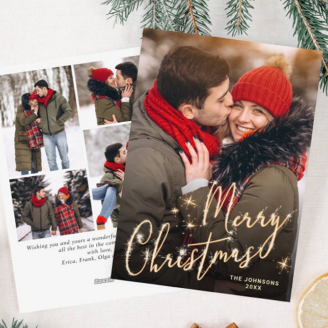 Modern Golden Sparkler Christmas 5 PHOTO Greeting  Holiday Card (Creator Uploaded)