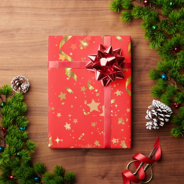 Modern golden starry red pattern festive elegant   wrapping paper (Holiday Gift)