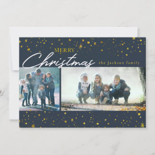 Modern golden stars dark blue Christmas greeting Holiday Card