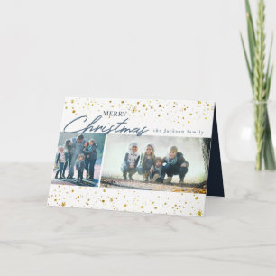 Modern golden stars on white Christmas greeting Holiday Card