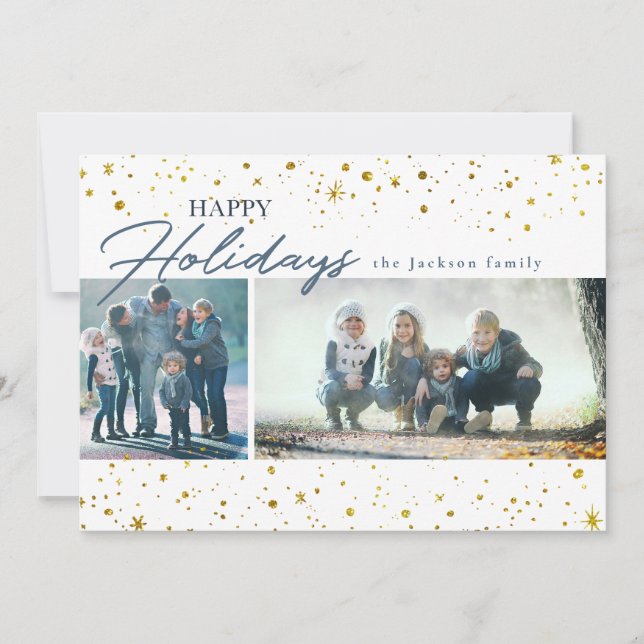 Modern golden stars on white Holiday greeting (Front)