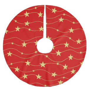 Modern Golden Stars Red Brushed Polyester Tree Skirt