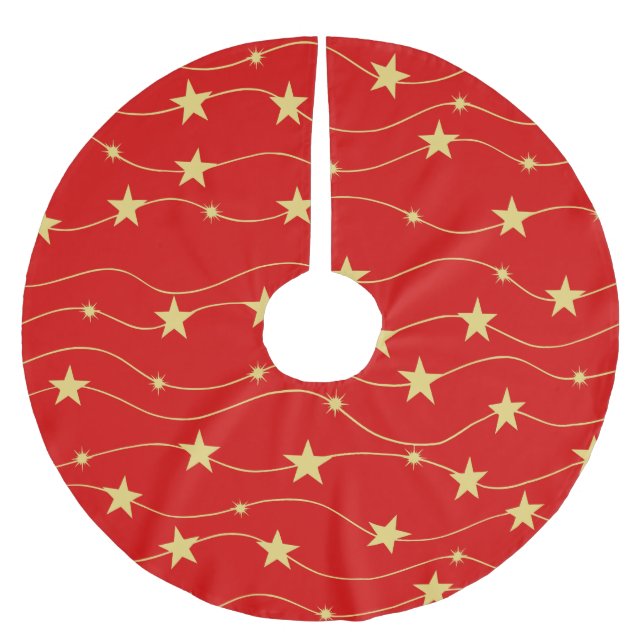 Modern Golden Stars Red  Brushed Polyester Tree Skirt (Front)