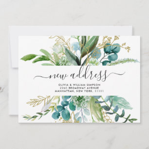 Modern Golden Watercolor Greenery Moving Announcement