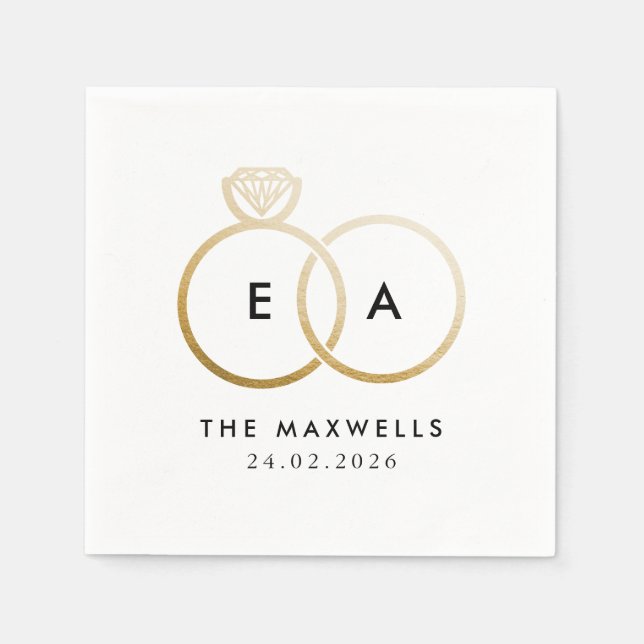 Modern Golden Wedding Rings Cocktail Napkin (Front)