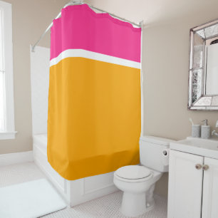 Modern Golden Yellow Candy Pink White Colour Block Shower Curtain