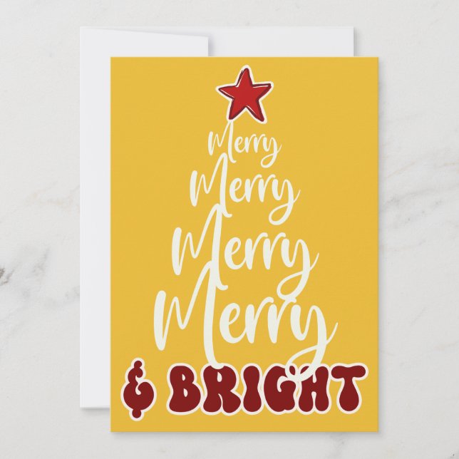 Modern Golden Yellow Red Merry and Bright  Holiday Card (Front)