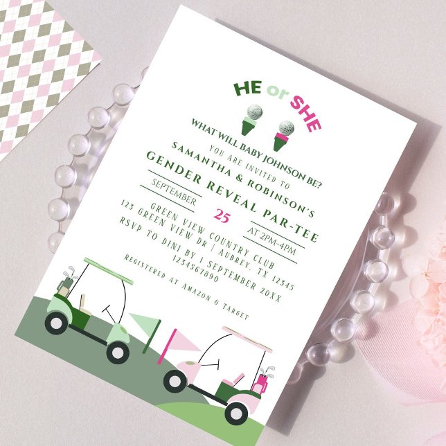 Modern Golf Baby Gender Reveal Par-tee Invitation (Creator Uploaded)