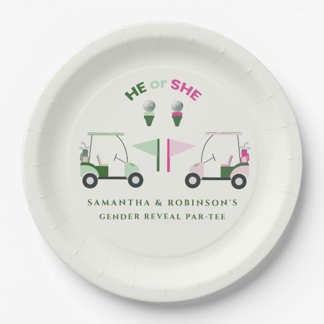 Modern Golf Baby Gender Reveal Par-tee Paper Plate (Front)