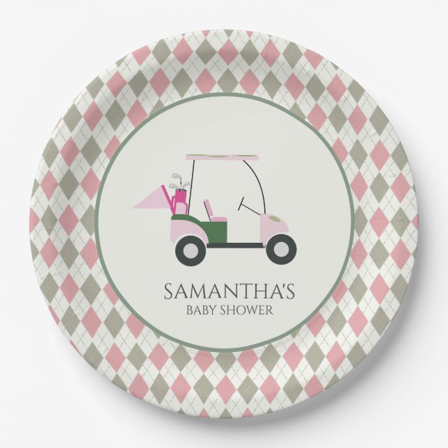 Modern Golf Baby Gender Reveal Par-tee Paper Plate (Front)