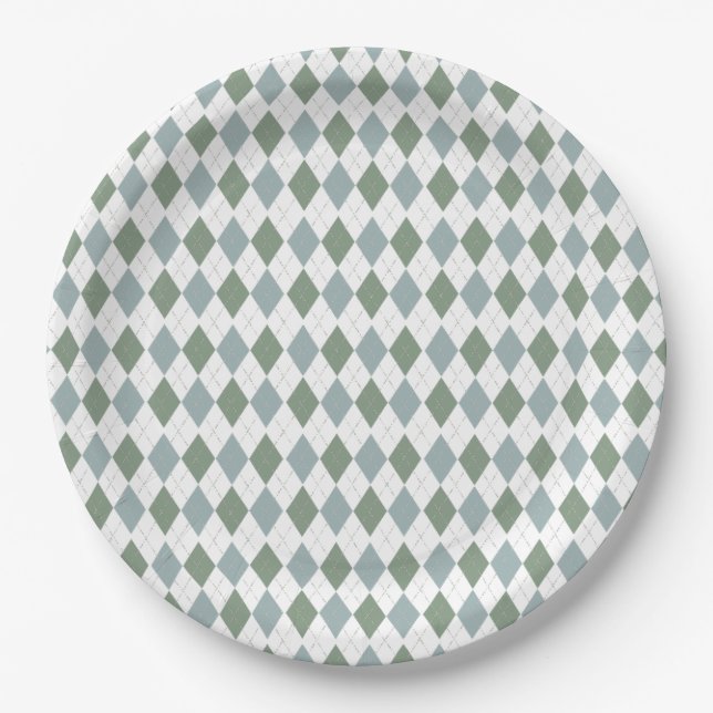 Modern Golf Baby Shower Argyle Pattern  Paper Plate (Front)