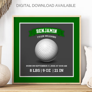 Modern Golf Ball Baby Birth Stats Poster