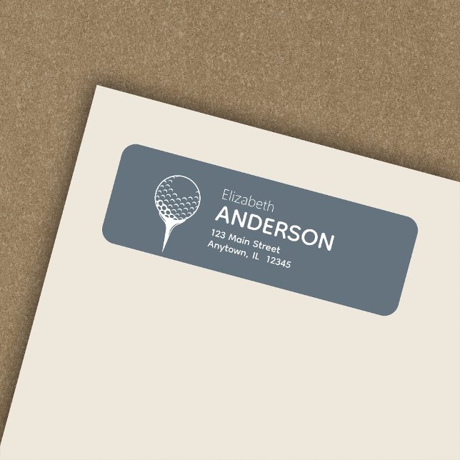 Modern Golf Ball & Tee Dusty Blue Return Address (Creator Uploaded)