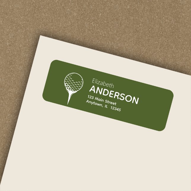 Modern Golf Ball & Tee Olive Green Return Address (Creator Uploaded)