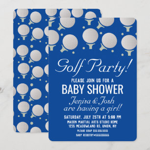 Modern Golf Balls Baby Shower Party Blue Invitation