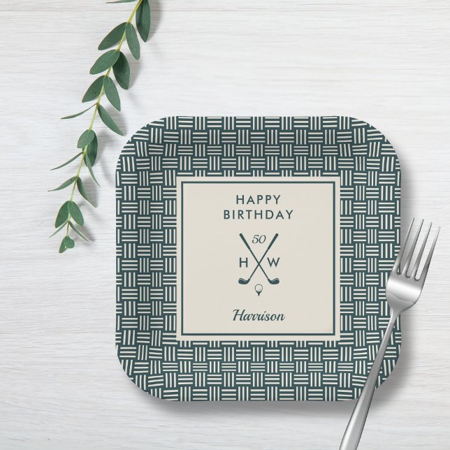 Modern Golf Clubs Birthday Party Any Age Green Paper Plate (Creator Uploaded)