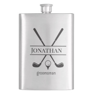 Modern Golf Clubs Personalised Bachelor Party  Hip Flask