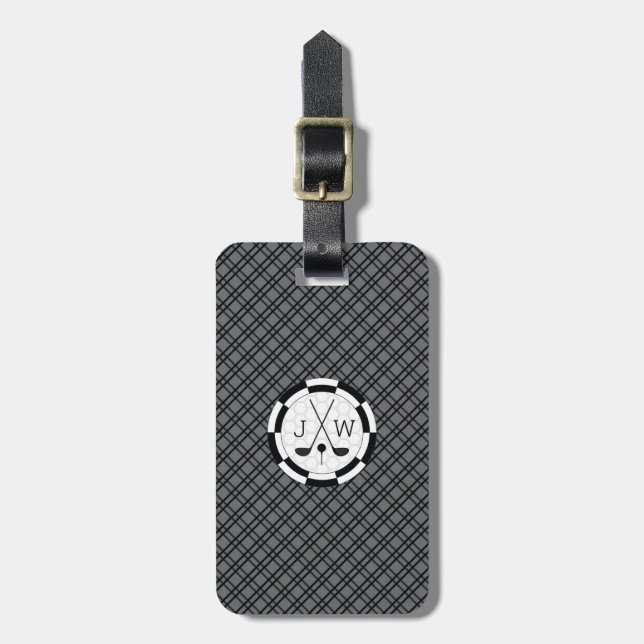 Modern Golf Equipment Motif and Monogram Luggage Tag (Front Vertical)
