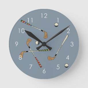 Modern Golf Golfer Club Ball Pattern Blue Round Clock