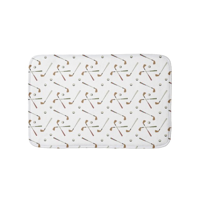 Modern Golf Golfer Club Ball Pattern White Bath Mat (Front)