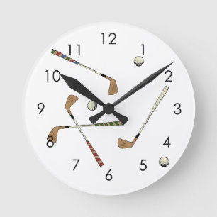 Modern Golf Golfer Club Ball Pattern White Round Clock