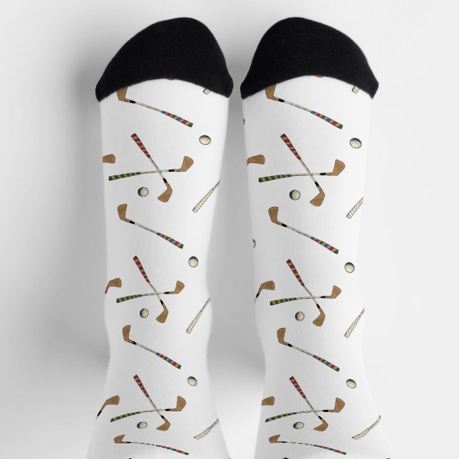 Modern Golf Golfer Club Ball Pattern White Socks (Top)