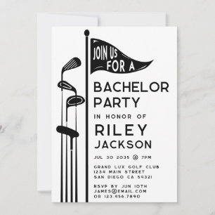 Modern Golf Golfers Bachelor Party Black and White Invitation