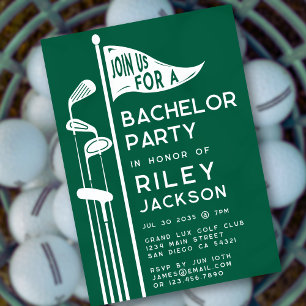 Modern Golf Golfers Bachelor Party Green Invitation