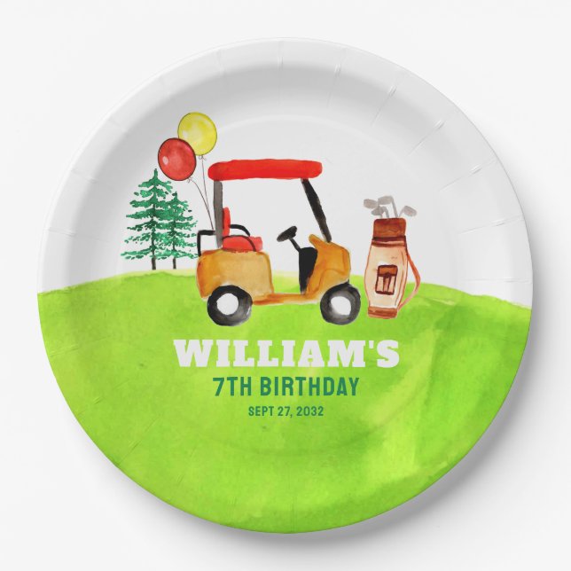 Modern Golf Golfers Par-tee Kids Birthday Paper Plate (Front)