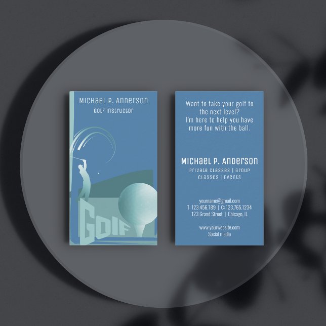 Modern golf instructor golfing blue business Card (Creator Uploaded)
