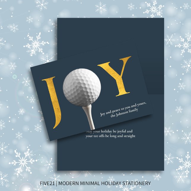 Modern Golf Joy & Peace Folded Navy Blue Christmas Holiday Card (Creator Uploaded)