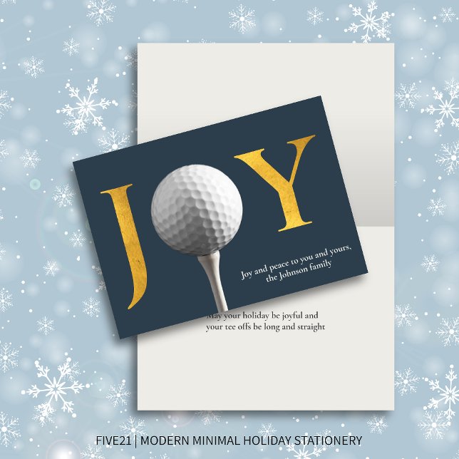 Modern Golf Joy & Peace Folded Navy Blue Christmas Holiday Card (Creator Uploaded)