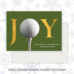 Modern Golf Joy & Peace Green  Christmas Holiday Card