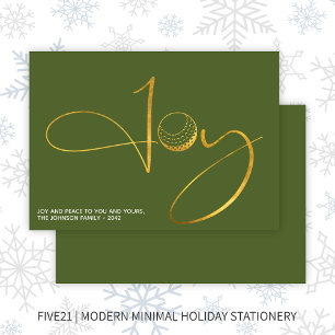 Modern Golf Joy & Peace Green Christmas Holiday Card