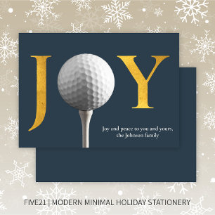 Modern Golf Joy & Peace Navy Blue Christmas Holiday Card