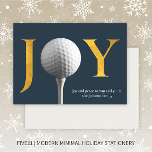 Modern Golf Joy & Peace Navy Blue Christmas Holiday Card