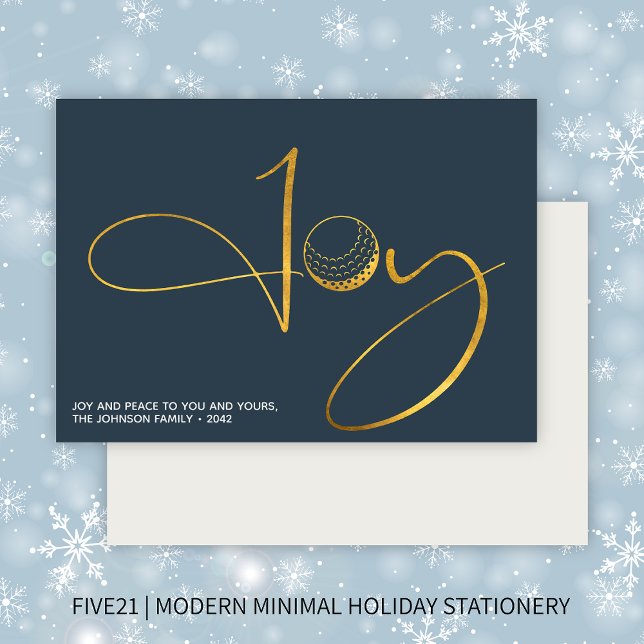 Modern Golf Joy & Peace Navy Blue Christmas Holiday Card (Creator Uploaded)