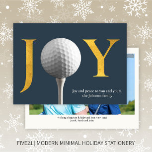 Modern Golf Joy & Peace Navy Blue Christmas Photo Holiday Card
