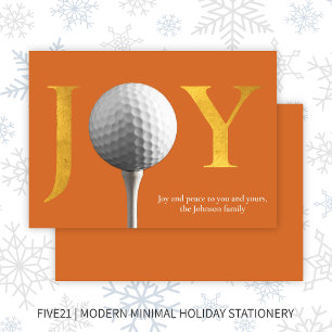Modern Golf Joy & Peace Orange Christmas Holiday Card