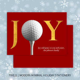 Modern Golf Joy & Peace Red Christmas Holiday Card