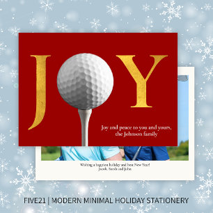 Modern Golf Joy & Peace Red Christmas Photo Holiday Card