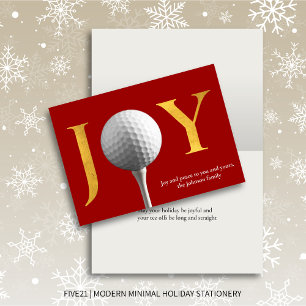 Modern Golf Joy & Peace Red Folded Christmas Holiday Card