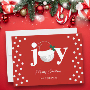 Modern Golf Joy Typography Festive Holiday Red Card