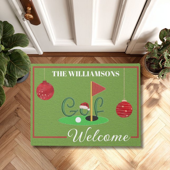 Modern Golf Lover Christmas Spirit Name Welcome Doormat (Creator Uploaded)