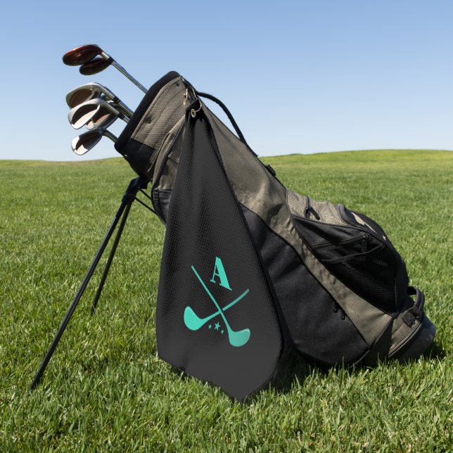 Modern Golf Monogram Pro Golfer Sports Black Green Golf Towel (Green)