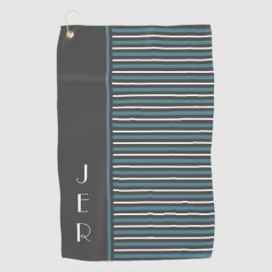 Modern Golf Monogrammed Gray Turquoise Stripes Golf Towel