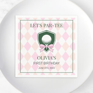 Modern Golf Pink Girls Sports 1st Birthday Par-tee Napkin