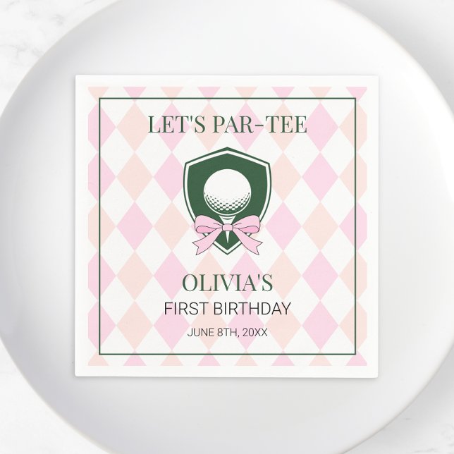 Modern Golf Pink Girls Sports 1st Birthday Par-tee Napkin (Modern Golf Pink Girls Sports 1st Birthday Par-tee Napkins)