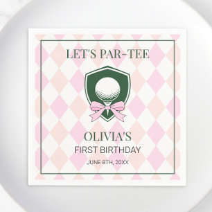 Modern Golf Pink Girls Sports 1st Birthday Par-tee Napkin